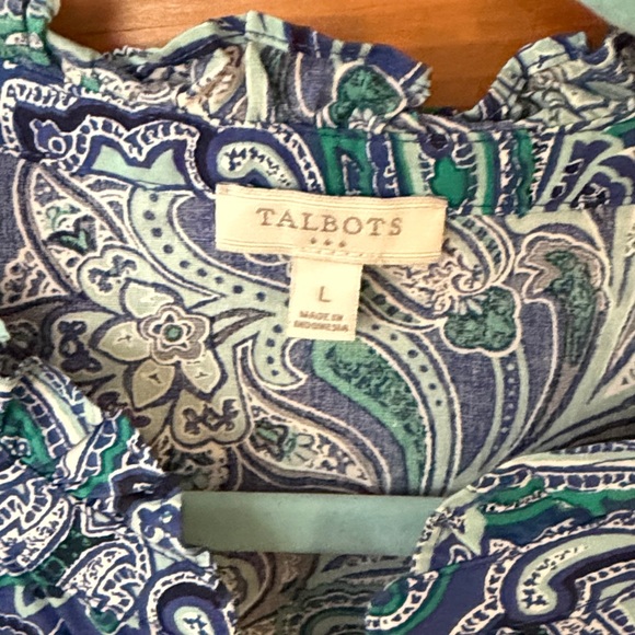 Talbots long sleeve Blouse Blue Green Purple Paisley print Blouse Size large - Picture 2 of 10